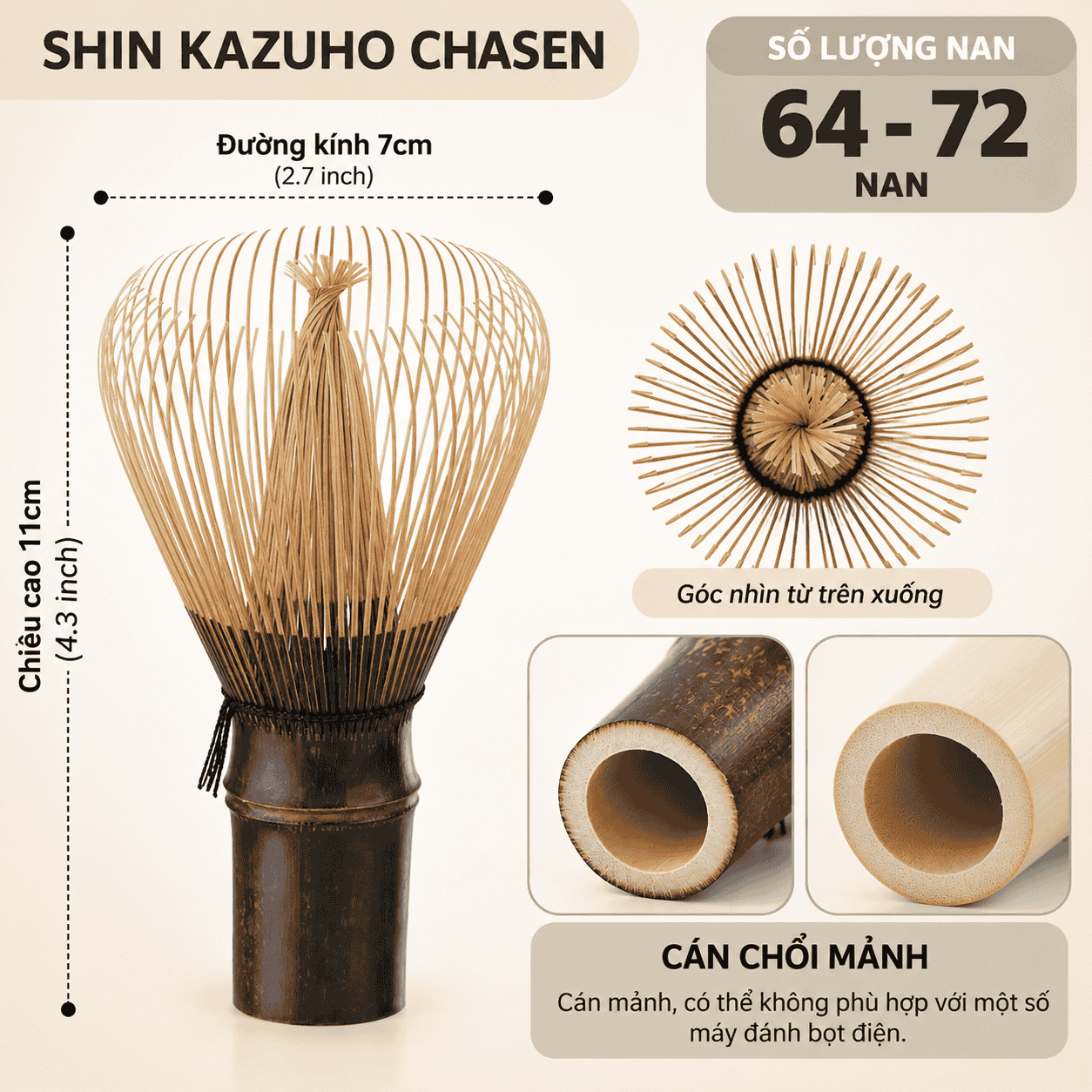 Chổi Đánh Matcha Shin Chasen Hoshiko SCS1 - Chổi Shin Đánh Bọt Matcha Cao Cấp Nhật Bản Thủ Công - Ảnh 3